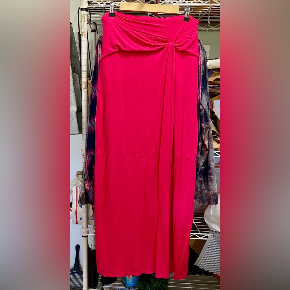 IMAN Bright Pink Maxi FauxWrap Skirt